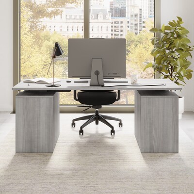 Bush Business Furniture Stratus 72"W Electric Rectangular Adjustable Standing Desk with Drawers, Platinum Gray (SUT010PG)