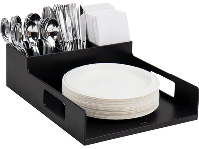 Mind Reader Plastic Utensil Napkin Plate Holder Silverware Organizer Serving Tray, Black (PSNAPUT-BLK)