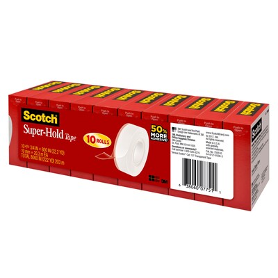 Scotch Super Hold Transparent Tape, 3/4 in x 800 in, 10 Tape Rolls, Clear, Refill, Home Office and Back to School Supplies