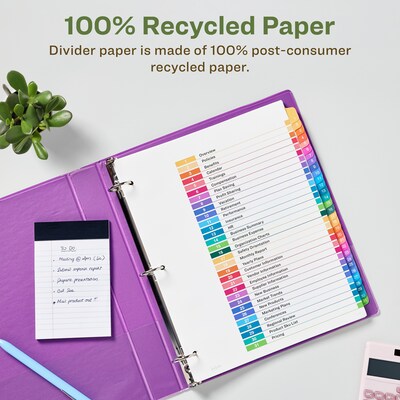 Avery Ready Index Table of Contents EcoFriendly Paper Dividers, 1-31 Tabs, Multicolor (11084)