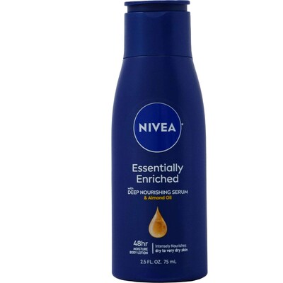 Nivea Essentially Enriched Body Lotion, 2.5 oz Bottle, 8 Bottles/Bag, 18 Bags/Carton