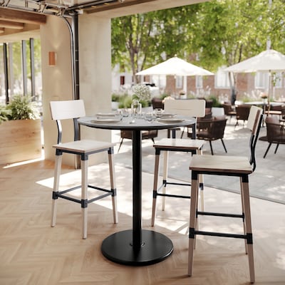 Flash Furniture Acadia 36 Round Wooden Dining Table with Round Base, Gray Faux Concrete/Black Base (STRD36CGTR24B)