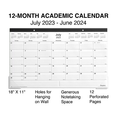 2023-2024 Staples 18 x 11 Academic MonthlyDesk Pad Calendar, Black  (ST17004-23)