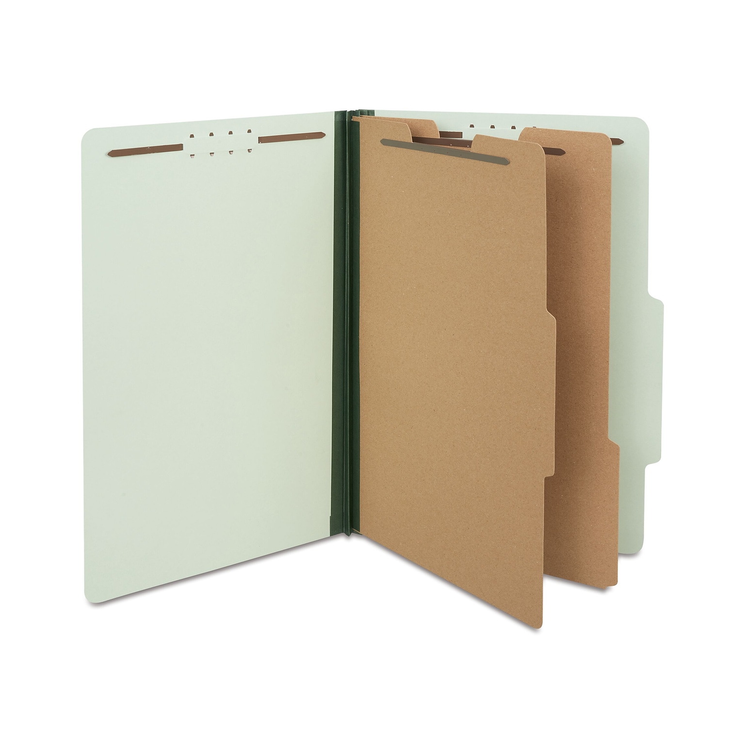 Quill Brand® Recycled Pressboard Classification Folders, 2-Partitions, 6-Fasteners, Legal, Green, 15/Box (761901)