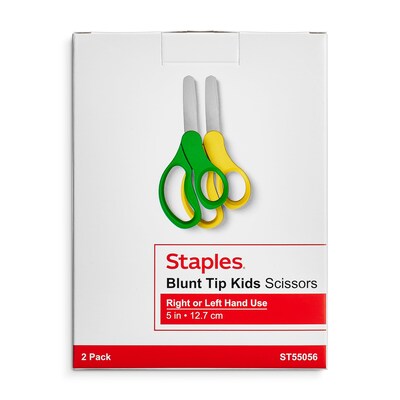 Staples 5" Kids Blunt Tip Stainless Steel Scissors, Straight Handle, Right & Left Handed, 2/Pack (TR55056)