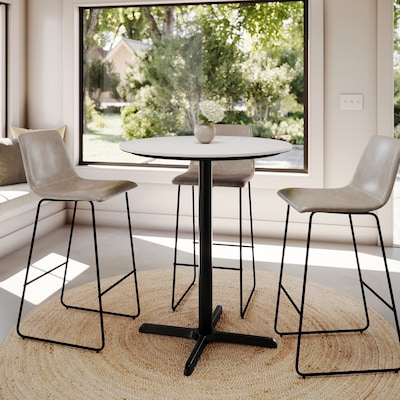 Flash Furniture Acadia 36" Round Wooden Dining Table with X-Base, White Faux Marble/Black Base (STRD36WMAT3030B)