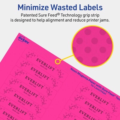 Avery Laser/Inkjet Rectangle Multipurpose Labels, 5/8" x 3", Neon Magenta, 1280/Pack (94214)