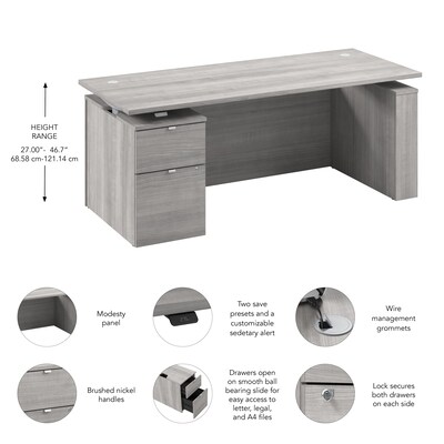 Bush Business Furniture Stratus 72"W Electric Adjustable Standing Desk with File Cabinet, Platinum Gray (SUT008PG)