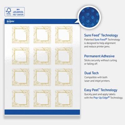 Avery Laser/Inkjet Square Multipurpose Labels, 2" x 2", White, 120/Pack (S00-EVT)