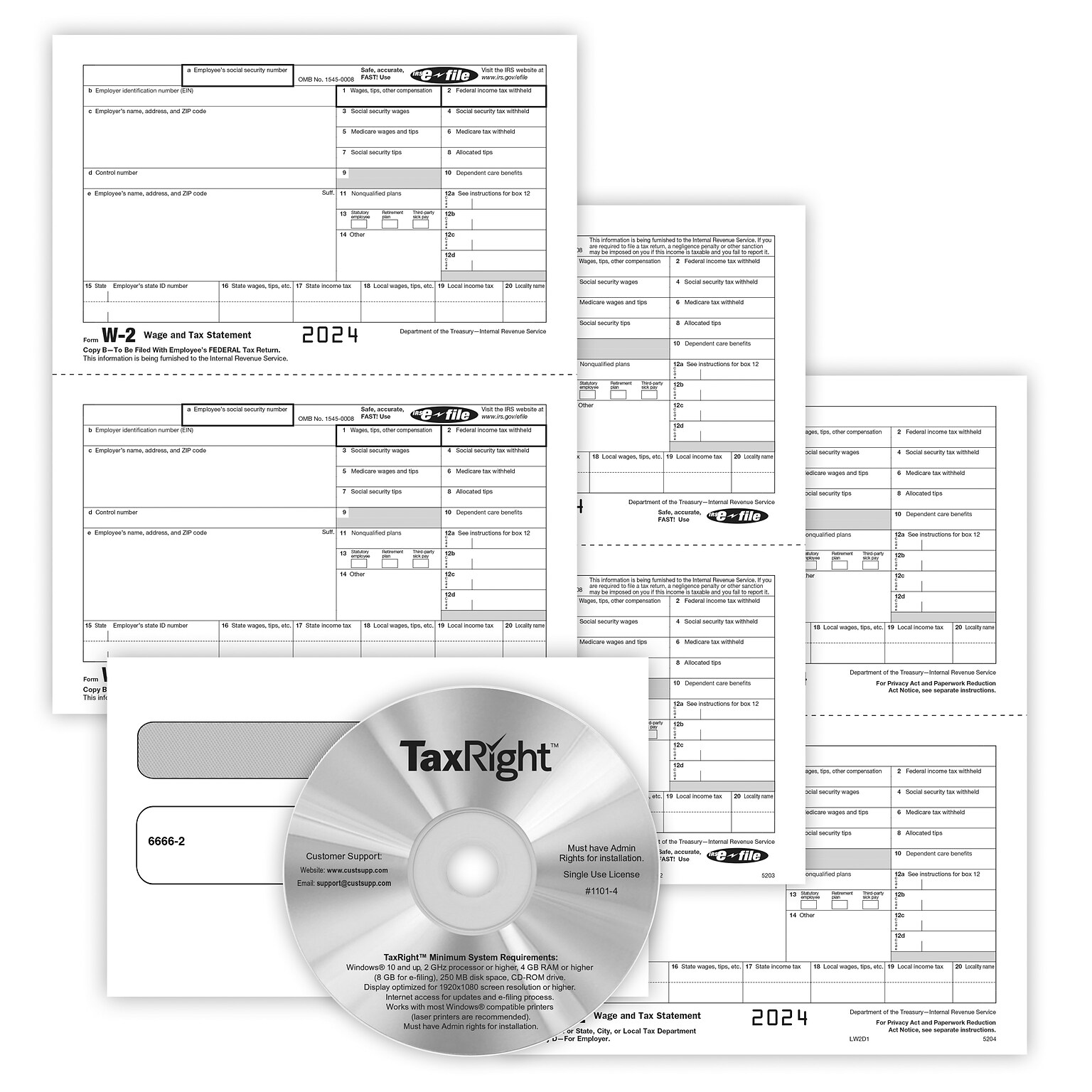 ComplyRight 2024 W-2 Tax Forms, Envelopes and Software, 5-Part, 2-Up, White, 50/Tub (5648ES)