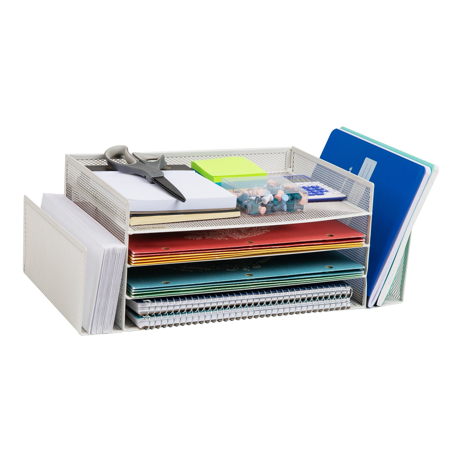 Mind Reader Metal Desktop Organizer Letter Tray, 16.75L x 9.15W x 6H, White (4TSIDE2-WHT)