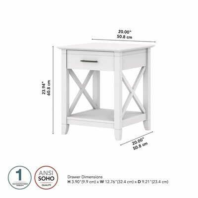Bush Furniture Key West 20" x 20" End Table, Pure White Oak (KWT120WT-03)
