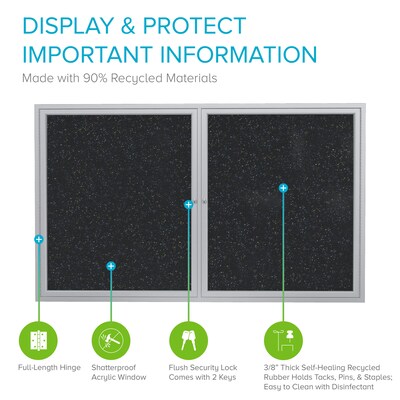 Ghent 3' H x 5' W Enclosed Recycled Rubber Bulletin Board with Satin Frame, 2 Door, Confetti (PA23660TR-CF)