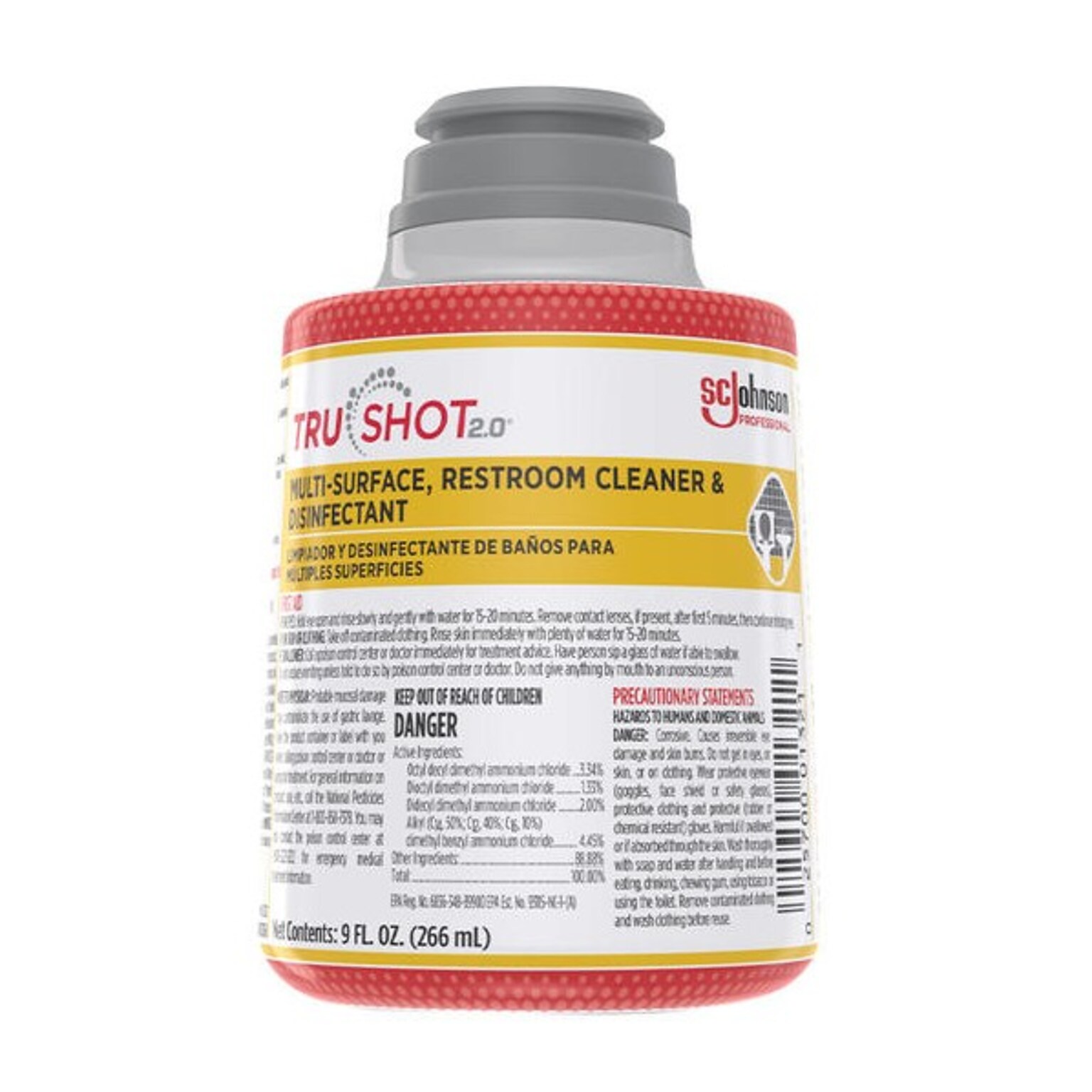 SC Johnson Professional TruShot 2.0 Restroom Cleaner & Disinfectant Refill, Clean Fresh Scent, 9 oz., 4/Carton (315385)