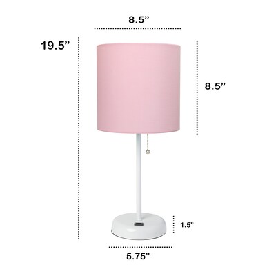Creekwood Home Oslo 19.5" LED Table Lamp with USB Port, White Base/Light Pink Shade (CWT-2011-PO)