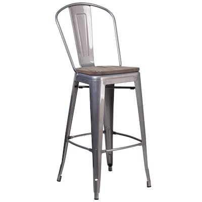 Flash Furniture Lincoln Contemporary Metal Vertical Back Barstool, Clear Coat, 4-Pieces/Pack (4XUDGTP001B30W)