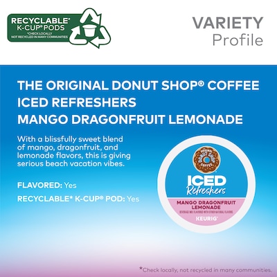 The Original Donut Shop Iced Refreshers Mango Dragonfruit Lemonade, Keurig® K-Cup® Pods, 20 Pods/Box (5000382824)