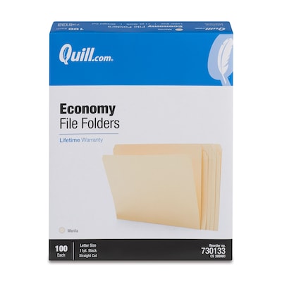 Quill Brand® Economy Straight Cut File Folders, Letter, Manila, 100/Bx (7-30133)
