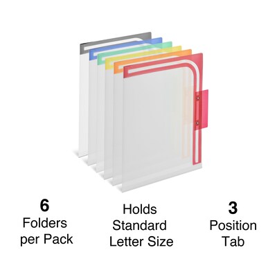 Staples® Reinforced Poly File Folders, 1/3 Cut Tab, Letter Size, Assorted Colors, 6/Pack (TR39414)