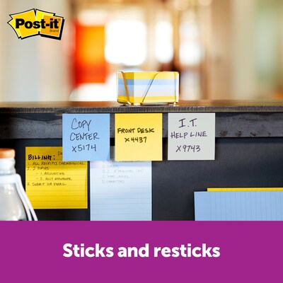 Post-it® Super Sticky Notes, 3" x 3", New York Color Collection, 90 Sheets/Pad, 5 Pads/Pack (654-5SSNY)