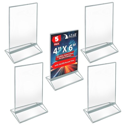 Azar Card Holder, Desktop/Countertop, Top/Side Loading Acrylic, 5/Pack (152792-SLV-5PK)