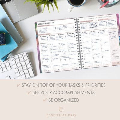 2026 Global Printed Products Essential Pro 7" x 9" Weekly & Monthly Planner, Paperboard Cover, Pastel Peacock (ESPRO-CY26-79-61)