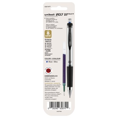 uni-ball 207 Impact RT Gel-Ink Pen Refill, Bold Tip, Blue Ink, 2/Pack (65874PP)