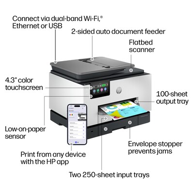 HP OfficeJet Pro 9135e Wireless Color All-In-One Printer, Scan, Copy, Fax, 3 Months Free Instant Ink, AI Enabled (404M0A)