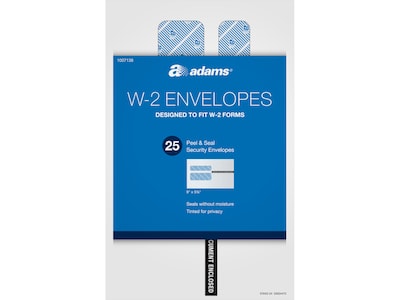 Adams Self-Seal Security-Tinted Double-Window W-2 Tax Envelope, White, 25/Pack (STAX2-24)