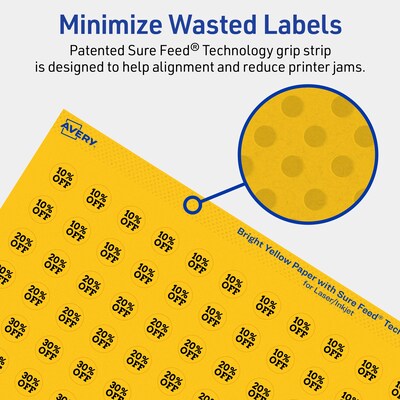 Avery Laser/Inkjet Round Multipurpose Labels, 0.5" Dia., Bright Yellow, 1540/Pack (94503)