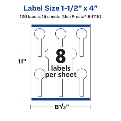Avery Laser/Inkjet Decorative Edge Multipurpose Labels, 1.5" x 4", White, 120 Labels/Pack (94116)