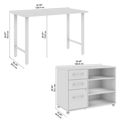 Bush Business Furniture Hustle 48"W Computer Desk and Storage Cabinet with Drawers and Shelves, Natural Elm (HUS007NE)