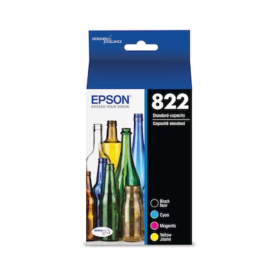 Epson T822 Black/Cyan/Magenta/Yellow Standard Yield Ink Cartridge, 4/Pack  (T822120XL-BCS)