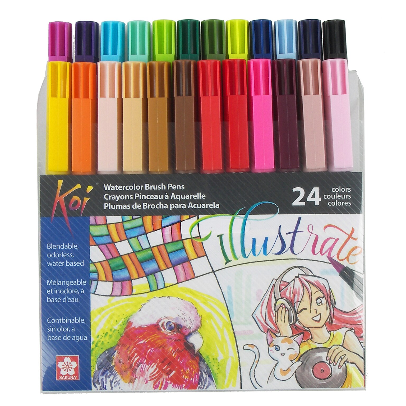 Sakura Koi Watercolor Brush Pens, Assorted Colors, 24/Pack (SAKXBR24SA)
