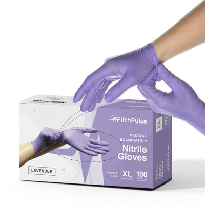 FifthPulse Powder Free Nitrile Gloves, Latex Free, X-Large, Lilac, 100/Box (FMN100209)