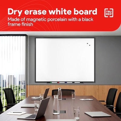 TRU RED™ Magnetic Steel Dry Erase Board, Black Frame, 4' x 3' (TR61181)