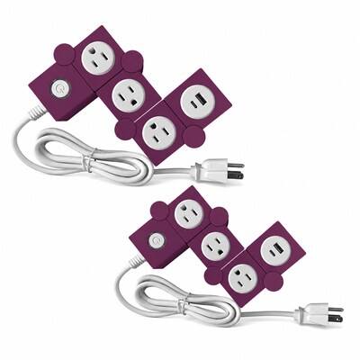 Uncaged Ergonomics Flexible 5 Extension Cord, 3-Outlet, 14 AWG, Plum (2xFPS-Plum)
