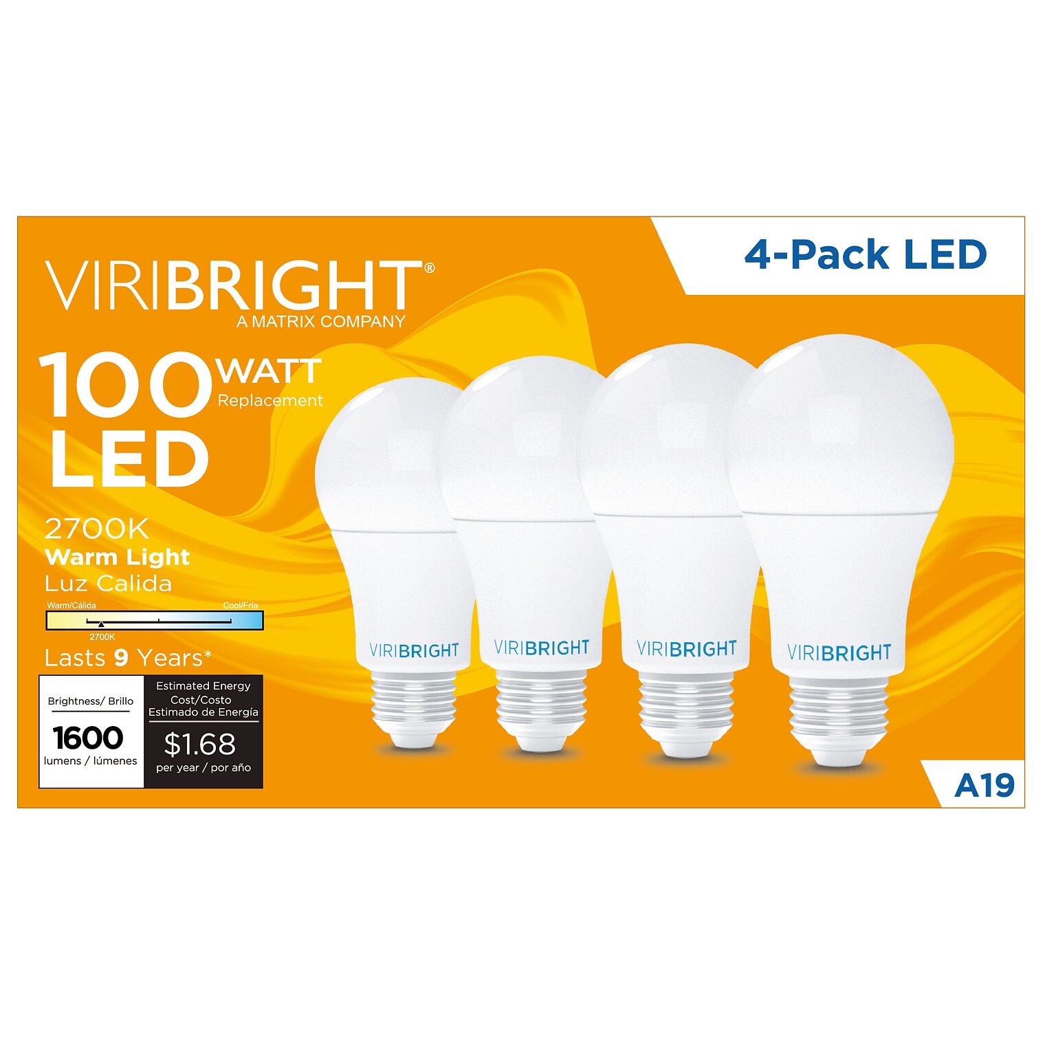 Viribright 14 Watts Warm White LED Household Bulb, 4/Pack (651638-4)