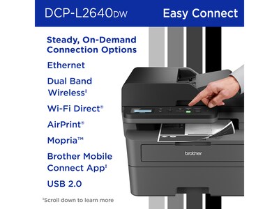 Brother DCP-L2640DW Compact Wireless Black & White Laser Printer, All-In-One, Print, Scan, Copy, Refresh Subscription Ready