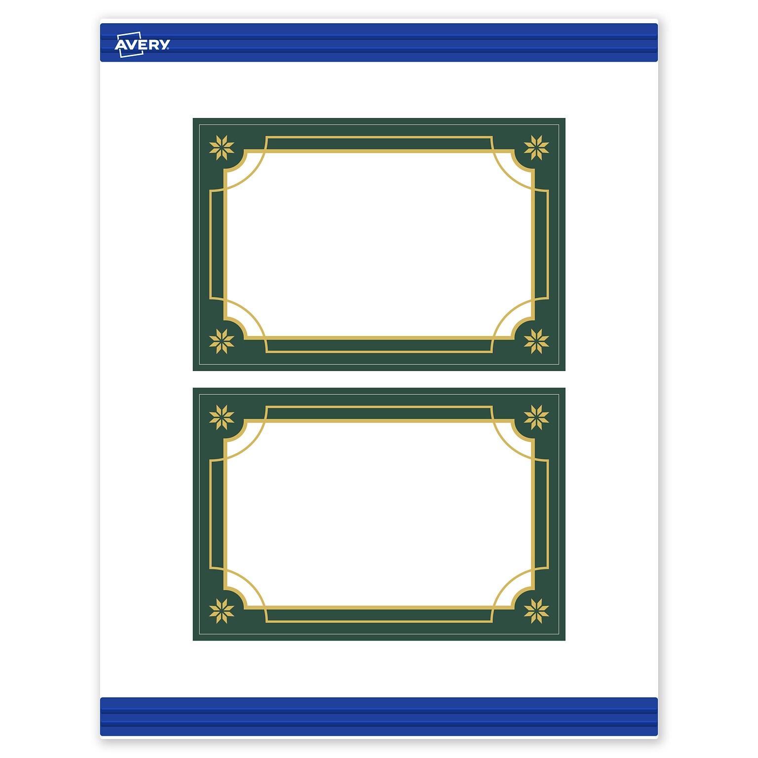 Avery Gold-Green Border Matte Blank Card, White, 20/Pack (S00-FDN)