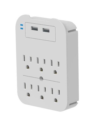 LAX 6-Outlet Surge Protector with 2 USB Ports, White