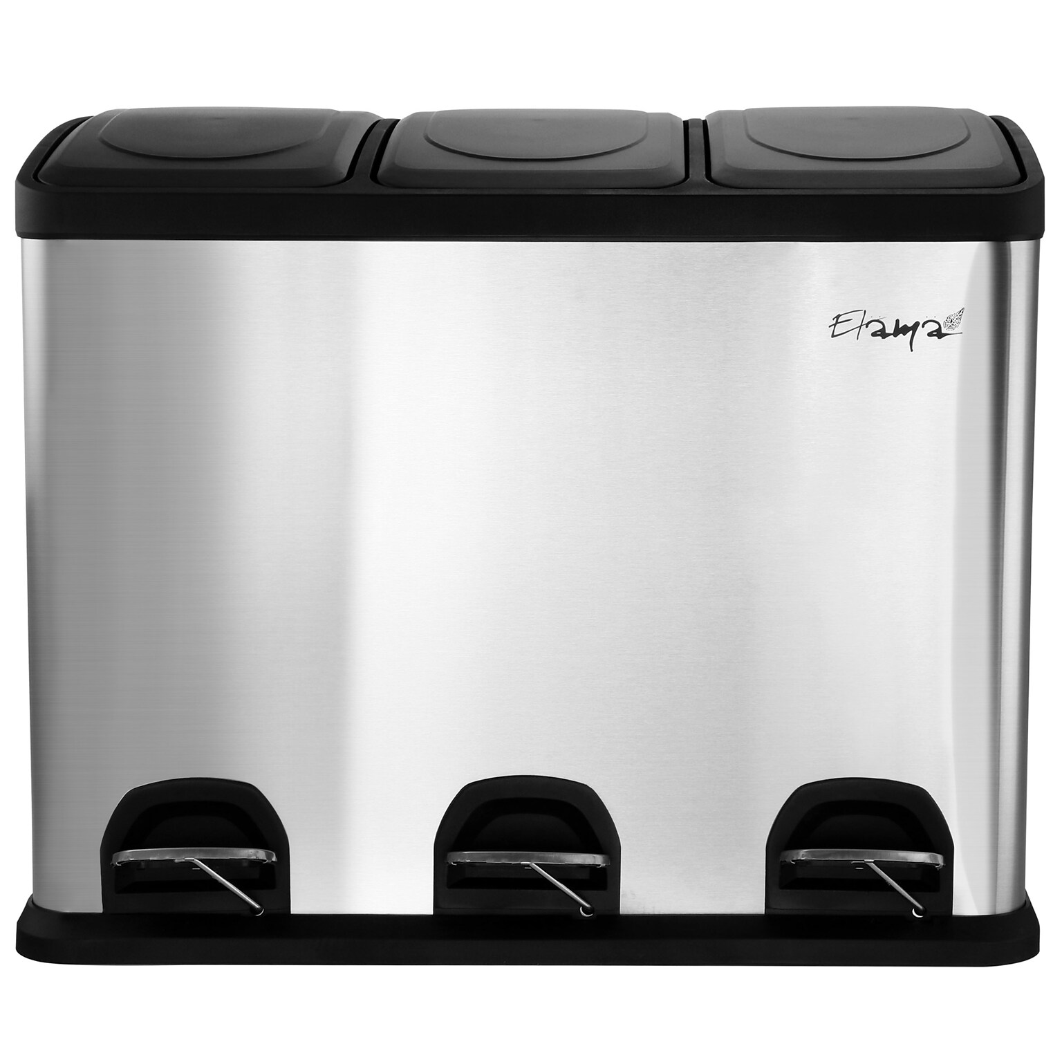 Elama Stainless Steel Indoor 3 Section Trash Can with Slow Close Lid, 12 Gallon, Silver (938120089M)