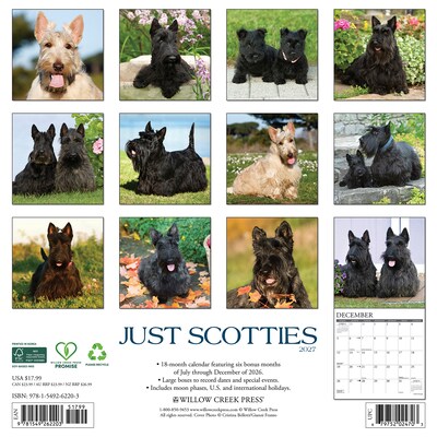 2027 Willow Creek Scotties 12 x 12 Monthly Wall Calendar, Assorted Colors (62203)