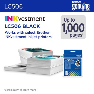 Brother LC506 Black Standard Yield Ink Cartridge, Prints Up to 1,000 Pages (LC506BKS)