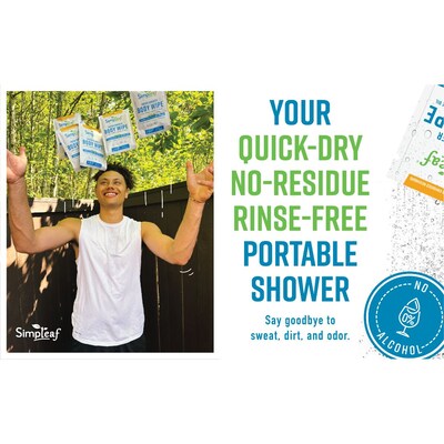 Simpleaf Fresh Shower Body Flushable Wipes, 12" x 12", 20 Single Wipes/Box, 3 Boxes/Carton (S-008-60count)