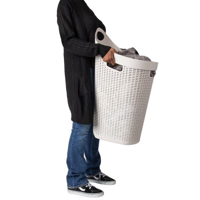 Mind Reader Rolling Plastic Laundry Basket, Ivory (60HWHEEL-IVO)