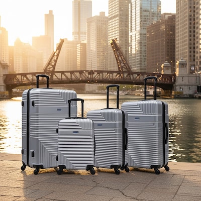 InUSA Resilience 4-Piece Hardside Spinner Luggage Set, TSA Checkpoint Friendly, Silver (IURESSMLXL-SIL)