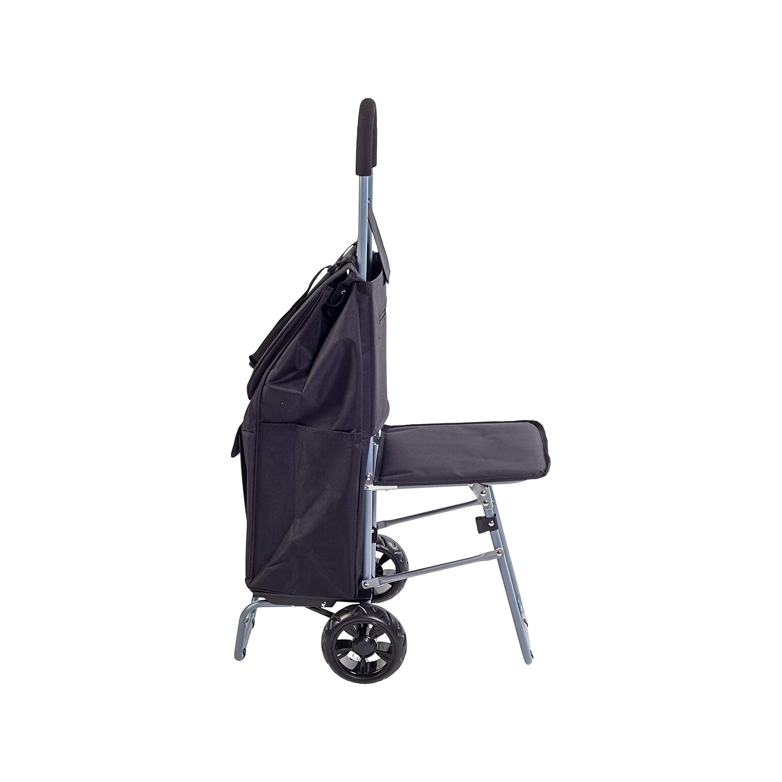Trolley Dolly Foldable Shopping Cart with Seat, 110 Lbs., Black (01-595)