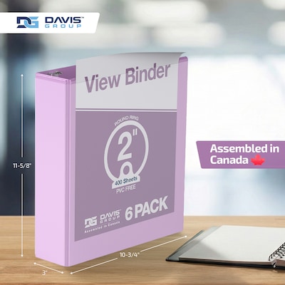 Davis Group Standard View 2" 3-Ring Binders, Lavender, 6/Pack (7413-13-06)