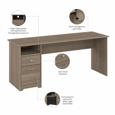 Bush Furniture Cabot 72"W Computer Desk with Drawers, Ash Gray (WC31272)